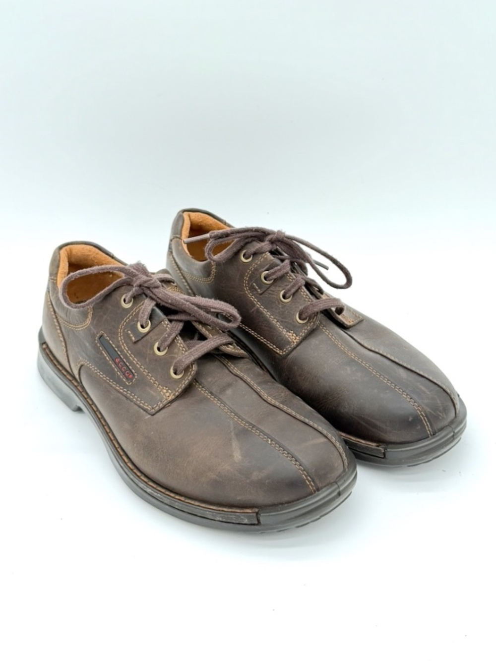 ECCO Fusion Mens Size 43 9 9.5 Brown Leather Bicycle Toe Comfort Shoes Oxfords